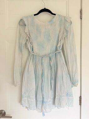 Wilfred Light Blue Tie-Dye Long Sleeve Dress with Waist Tie